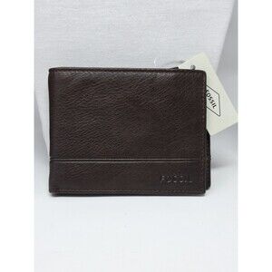 NWT Fossil Brooks Flip ID Bifold Wallet SML1511201 Dark Brown Leather RFID